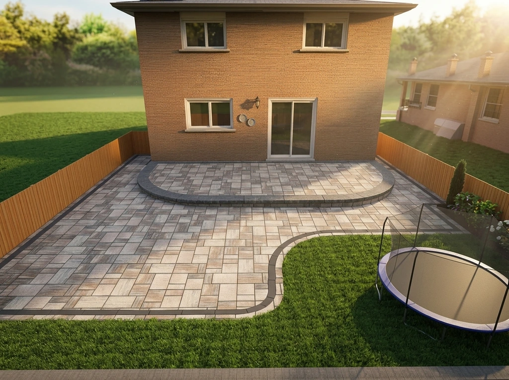 Curved backyard patio — flowing layout