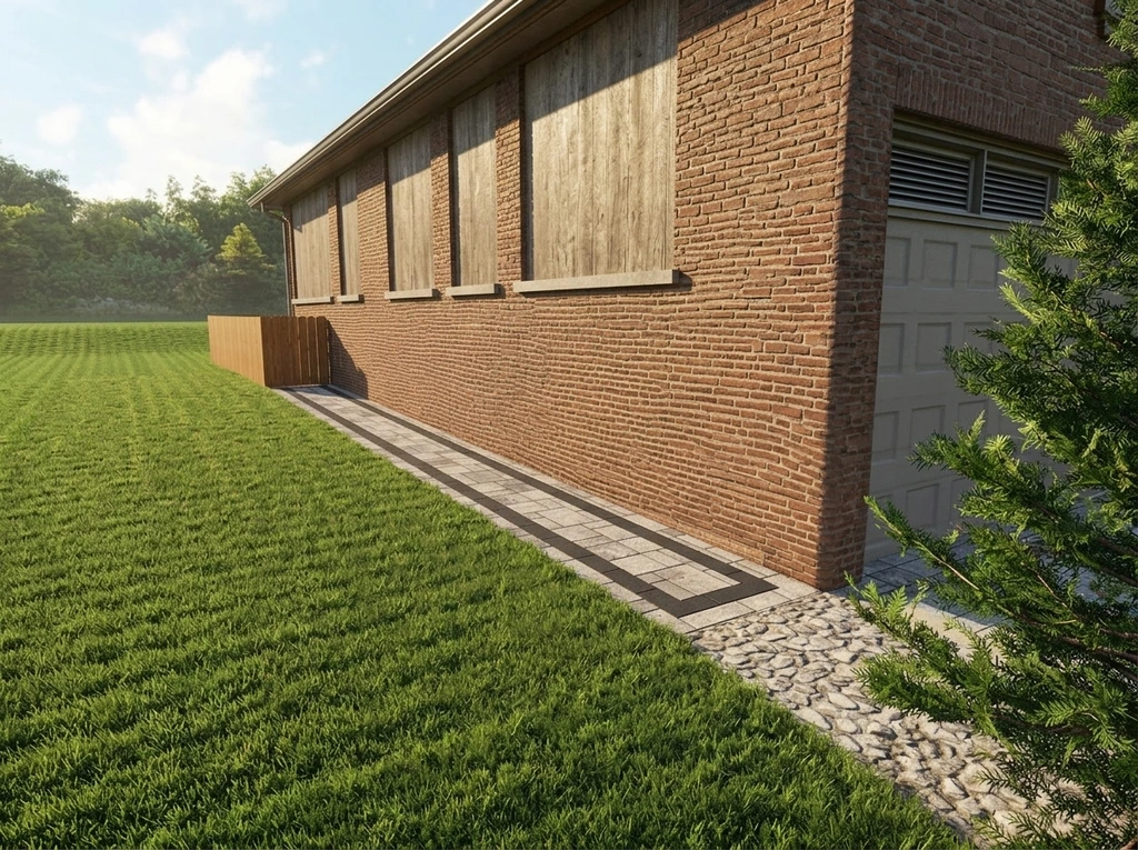 Side walkway running alongside the home